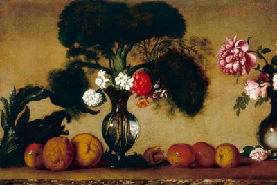 Two Vases with Flowers, Fruit, and an Artichoke by Italian School